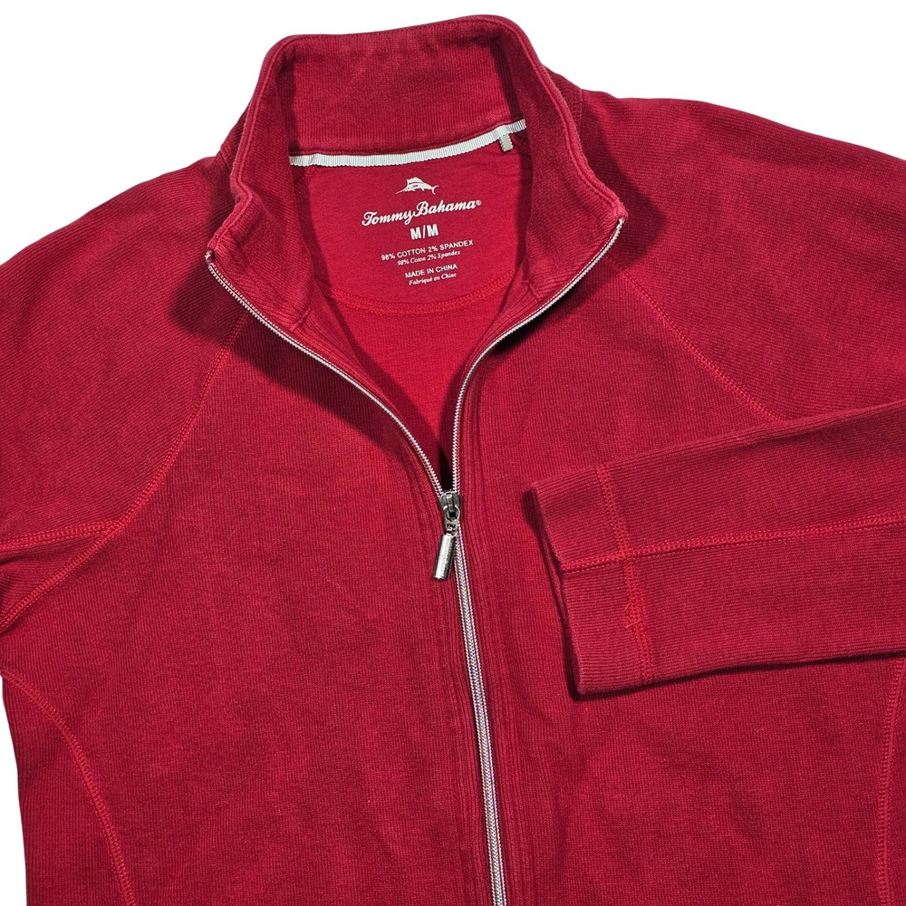 Tommy Bahama Jacket Womens M Red Full Zip Cotton Blend Mock Neck Coastal Sporty